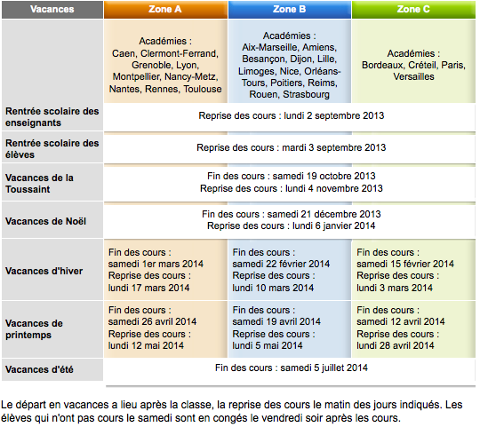 calendrier scolaire 2013-2014